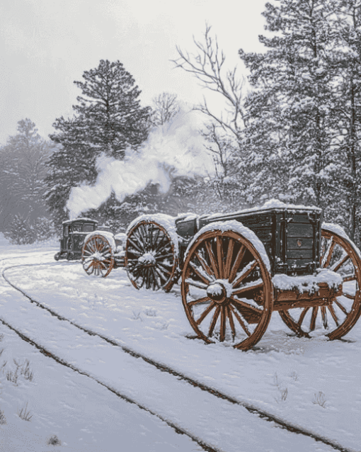 Winter Wagons in Snowy Landscape Diamond Painting