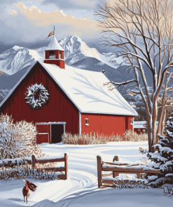 Winter's Call: Snowy Farm Landscapes Diamond Painting