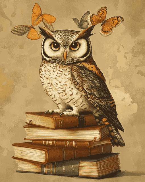 Wise Owl on Books Diamond Painting