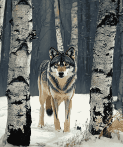 Wolf Among Birches Diamond Painting