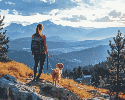 Woman and Dog Outdoor Adventure Diamond Painting