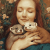 Woman with Ferrets Diamond Painting