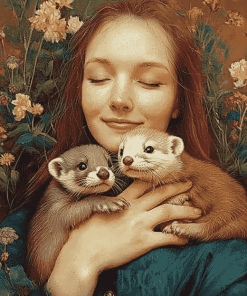 Woman with Ferrets Diamond Painting