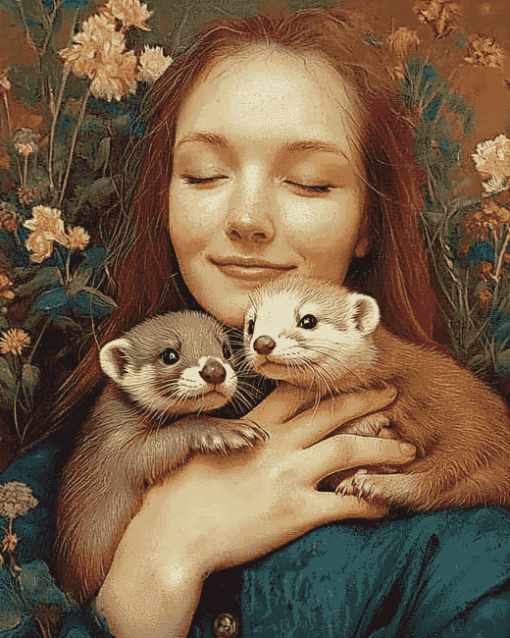 Woman with Ferrets Diamond Painting