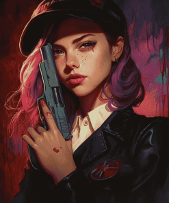 Woman with Gun Diamond Painting