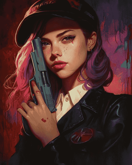 Woman with Gun Diamond Painting