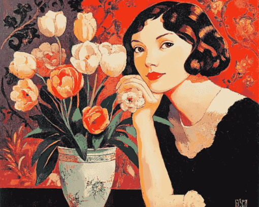 Woman with Vintage Vase Diamond Painting