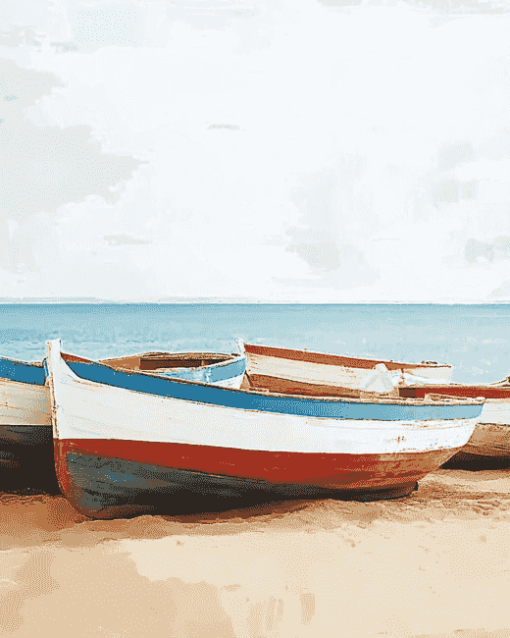 Wood Boats on the Beach Diamond Painting