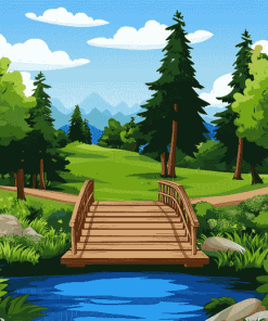 Wooden Bridge in a Cartoon Forest Diamond Painting