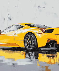 Yellow 458 Ferrari Engines Diamond Painting