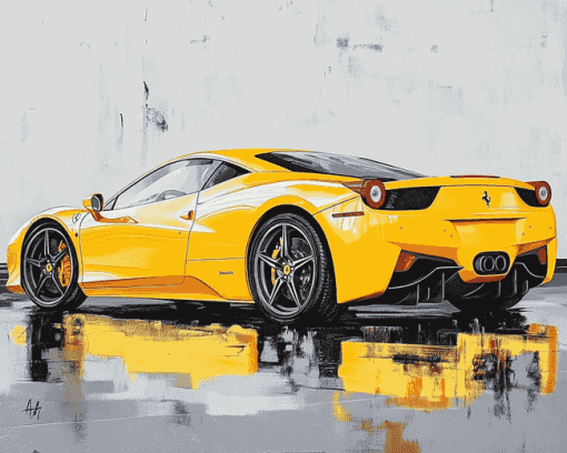 Yellow 458 Ferrari Engines Diamond Painting