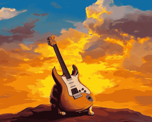 Yellow Dog with Guitar Diamond Painting