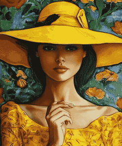 Yellow Hat Vintage Woman Diamond Painting