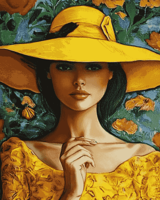 Yellow Hat Vintage Woman Diamond Painting