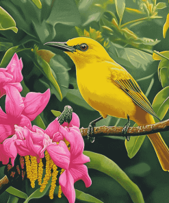 Yellow Hawaiian Honeycreeper Birds Diamond Painting