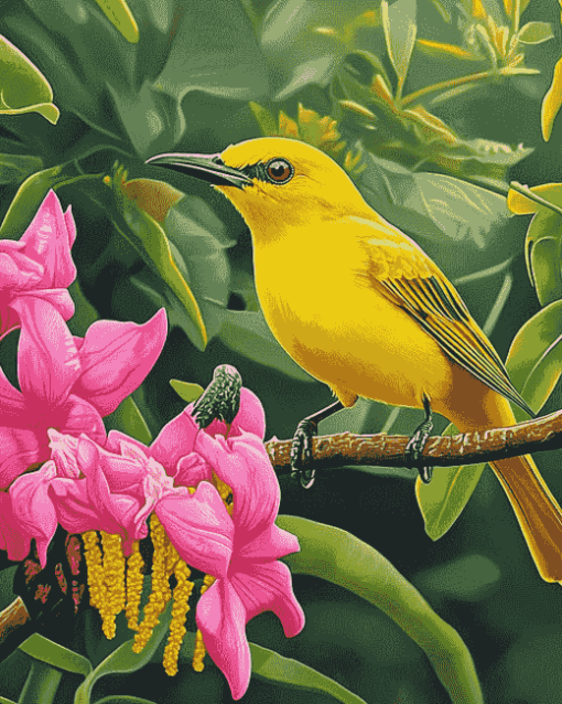 Yellow Hawaiian Honeycreeper Birds Diamond Painting