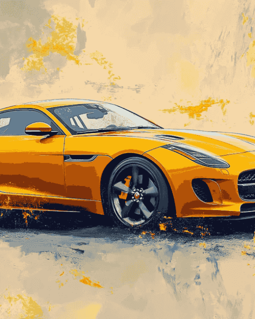 Yellow Jaguar F Type Diamond Painting