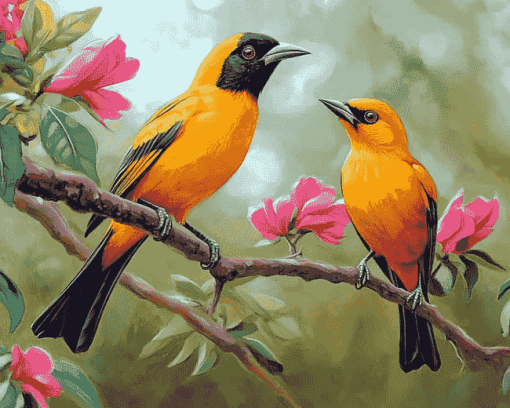 Yellow Old World Orioles Diamond Painting