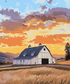 Yellowstone Barn Sunset Diamond Painting