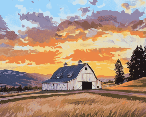 Yellowstone Barn Sunset Diamond Painting