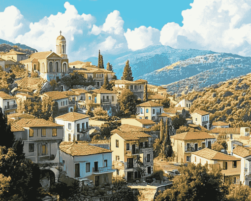 Zagoridiamond Greece Cityscape Diamond Painting