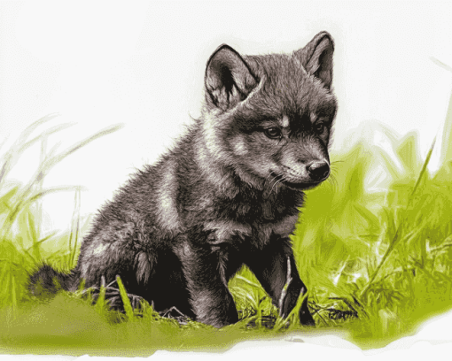 "Adorable Baby Wolf Diamond Painting"