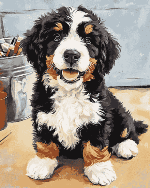 Adorable Bernedoodle Pup Diamond Painting