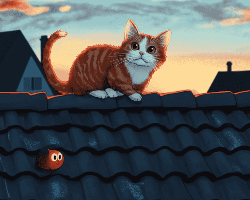 Aesthetic Cat on Roof Diamond Painting