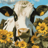 Aesthetic Cow with Sunflowers Diamond Painting