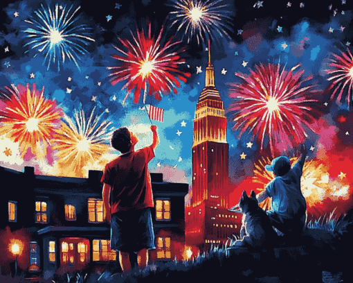 Aesthetic Fireworks July Diamond Painting