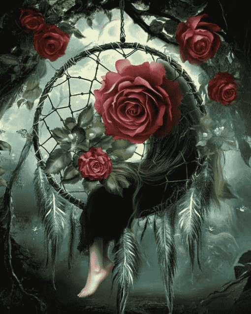 Aesthetic Rose Dreamcatcher Diamond Painting