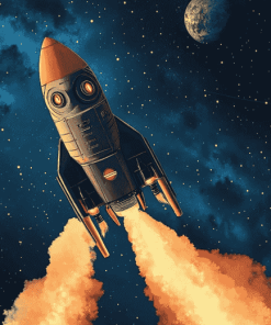 Aesthetic Space Rocket Animation Diamond Painting