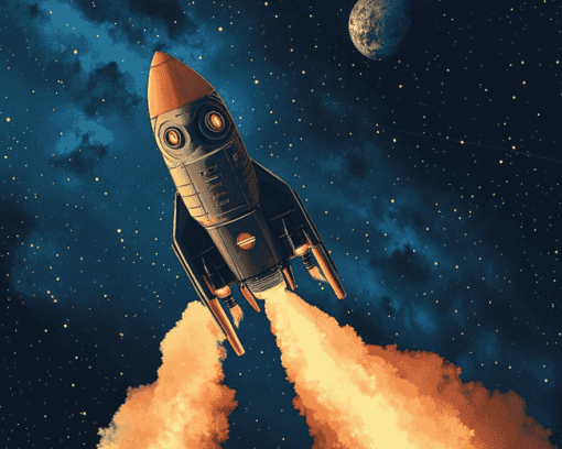 Aesthetic Space Rocket Animation Diamond Painting