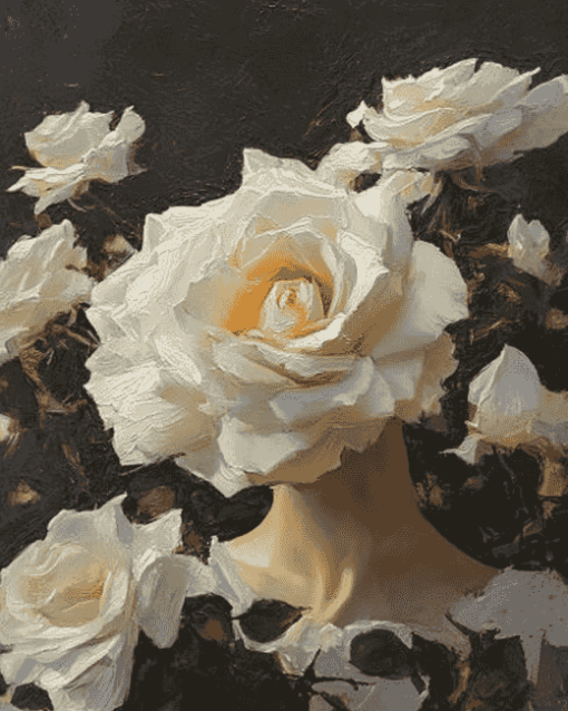 Aesthetic White Roses Diamond Painting