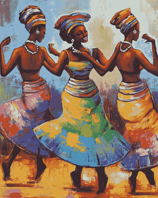 completed African Ladies Colorful Dance Artwork