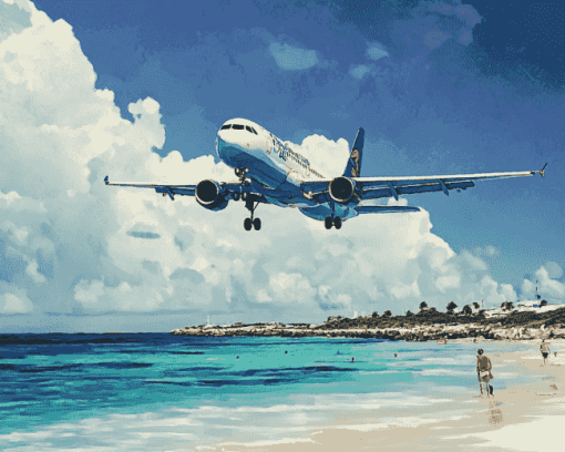 Aircraft Landings at Maho Beach Diamond Painting