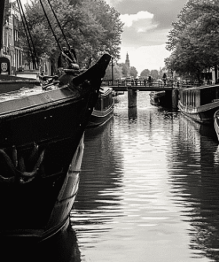 Amsterdam Black And White Barges Diamond Painting