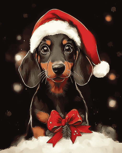 Animated Christmas Dachshund Diamond Painting