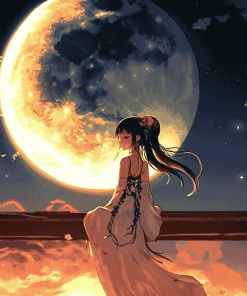 Anime Girl and Moon Fantasy Diamond Painting