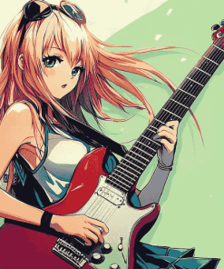 Anime Musician with Electric Guitar Diamond Painting