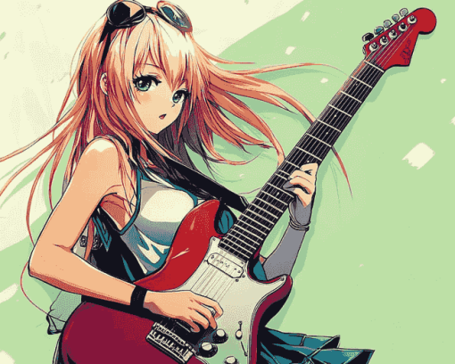 Anime Musician with Electric Guitar Diamond Painting