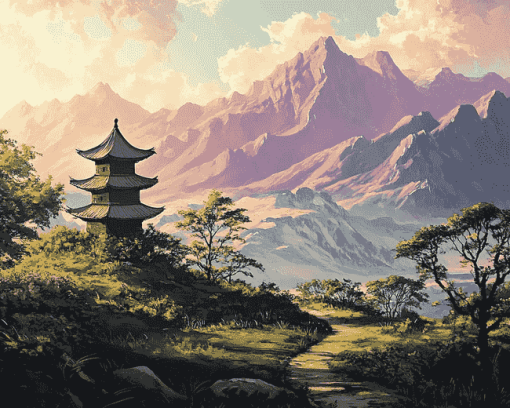 Asian Mountainscape Diamond Painting