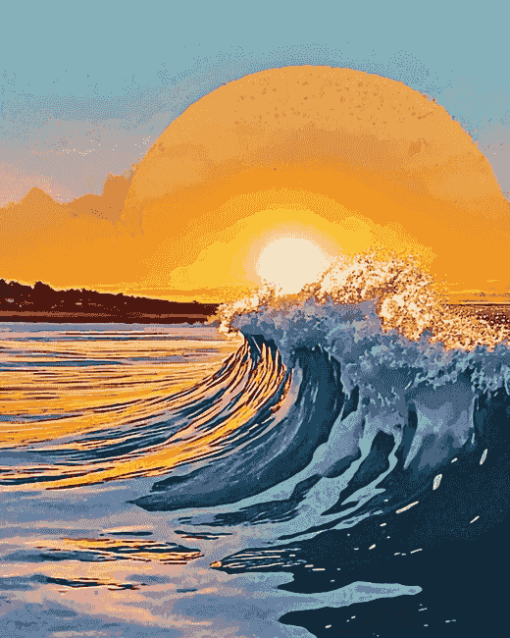 Beach Sunset Waves Diamond Painting