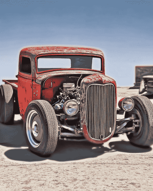 Big Red Ratrod Engine Diamond Painting