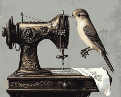 Bird with Sewing Machine Diamond Painting