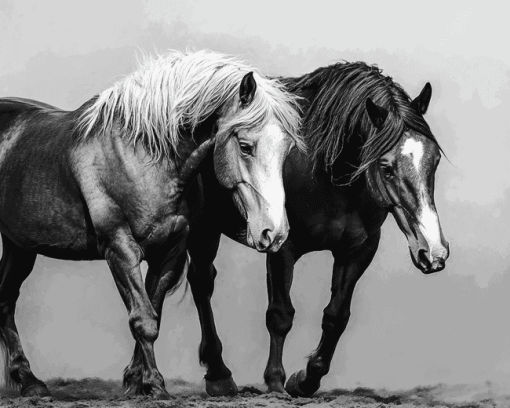 Black And White Cob Horses Diamond Painting