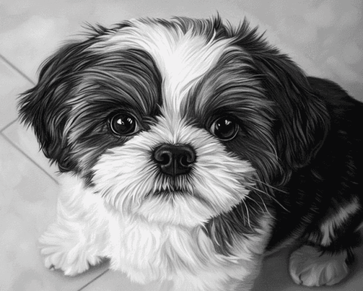 Black And White Shih Tzu Puppy Diamond Painting