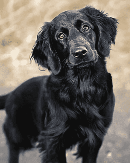 Black Flat Coated Retriever Puppy Diamond Painting