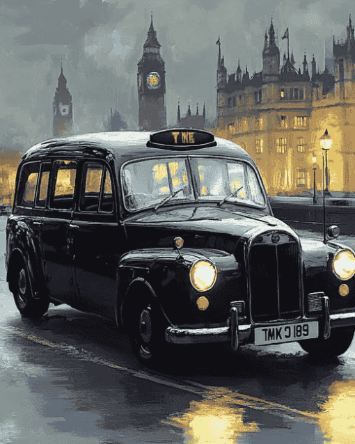 Black London Taxi Car Diamond Painting