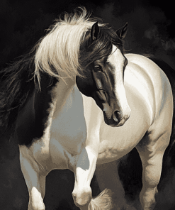 Black and White Cob Horses Diamond Painting